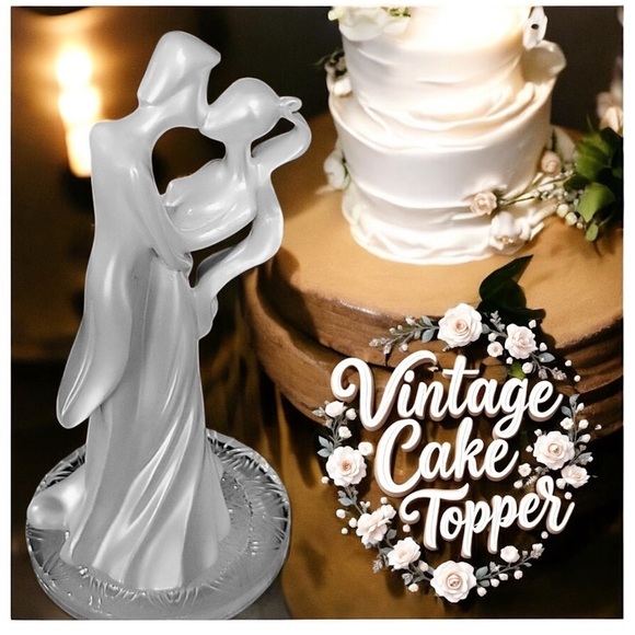 🦋Vintage Cake Topper Art deco resin pearlized Bride &Groom Elegant sophis… - Picture 1 of 4